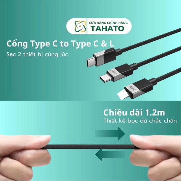 Dây Cáp Sạc Nhanh 2 Trong 1 BO-X306 Type-C To Type C & L Công suất 27W VÀ 100W Chính Hãng Bwoo