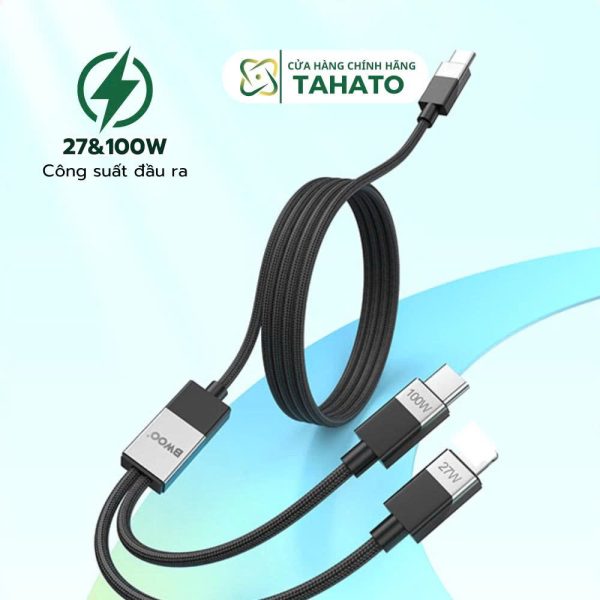 Dây Cáp Sạc Nhanh 2 Trong 1 BO-X306 Type-C To Type C & L Công suất 27W VÀ 100W Chính Hãng Bwoo