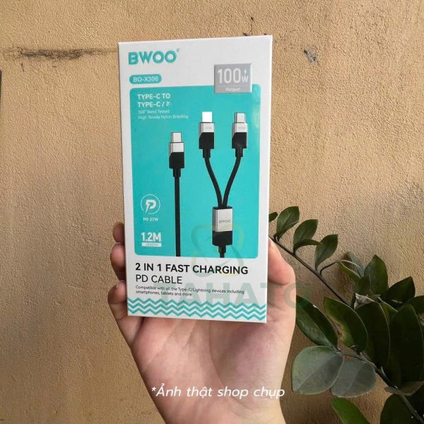 Dây Cáp Sạc Nhanh 2 Trong 1 BO-X306 Type-C To Type C & L Công suất 27W VÀ 100W Chính Hãng Bwoo