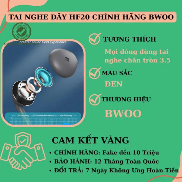 Tai nghe chân tròn 3.5 chính hãng BO-HF20 cho các dòng máy điện thoại máy tính.... BH 6 tháng