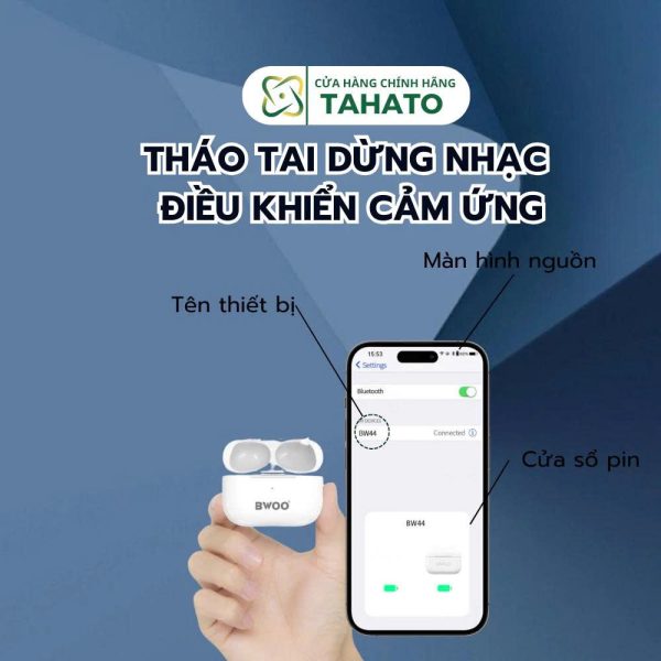 Tai Nghe Bluetooth Bw44 Chính Hãng Bwoo Nhét Tai Chống Ồn Thụ Động Tai nghe Kết Nối Không Dây Chống