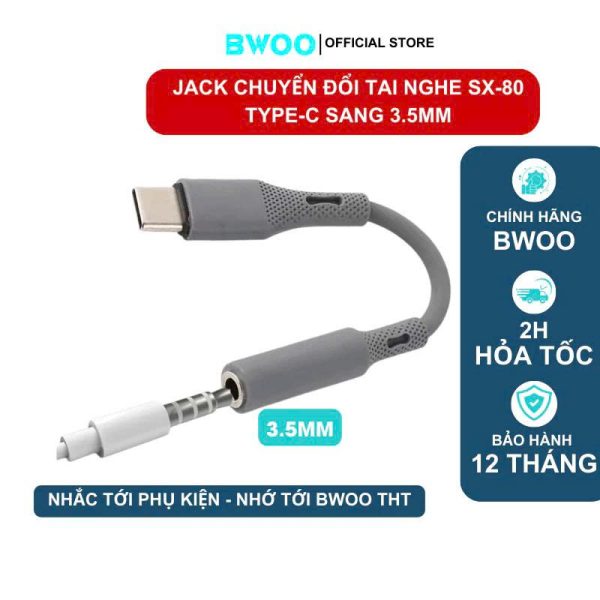 Jack Chuyển Đổi Tai NgheType-C Sang 3.5mm Chính Hãng BWOO SX-80