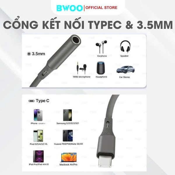 Jack Chuyển Đổi Tai NgheType-C Sang 3.5mm Chính Hãng BWOO SX-80