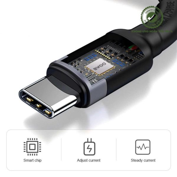 Cáp sạc Type C to Type C X168 BWOO chính hãng, cáp sạc hỗ trợ sạc nhanh siêu bền đẹp