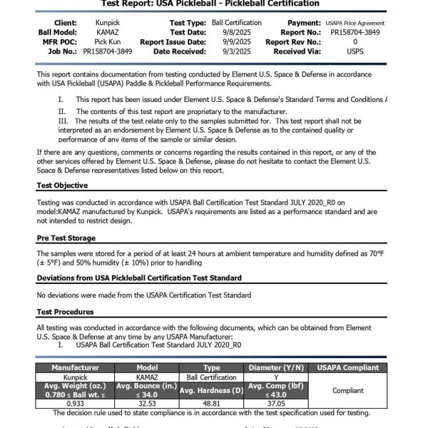 Bóng Pickleball Kamaz đạt chuẩn USAPA chính hãng Kunpick