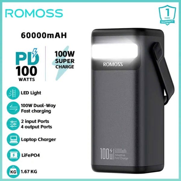 ⚡ Pin sạc dự phòng ROMOSS PMT60 – 60.000mAh | 100W sạc nhanh 2 chiều