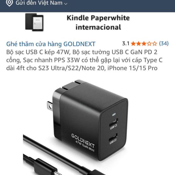 Bộ Sạc Nhanh GOLDNEXT 47W USB-C GaN Mini Charger - Nhỏ gọn, siêu mạnh mẽ