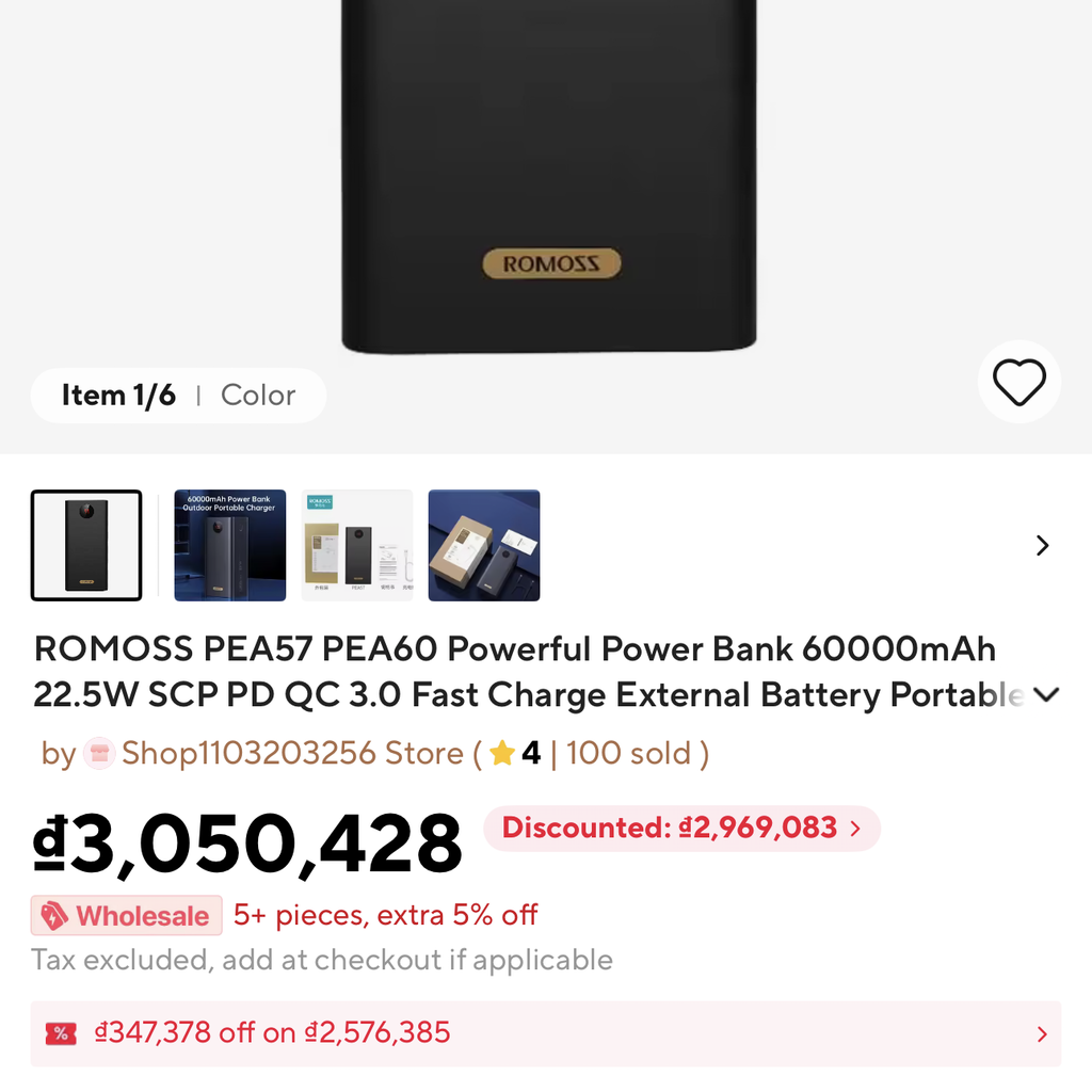 Pin dự phòng ROMOSS 60.000mAh PEA57, sạc nhanh 22.5W ( new ko hộp ) Pin dự phòng ROMOSS 60.000mAh PEA57, sạc nhanh 22.5W ( new ko hộp ) - Ảnh 2