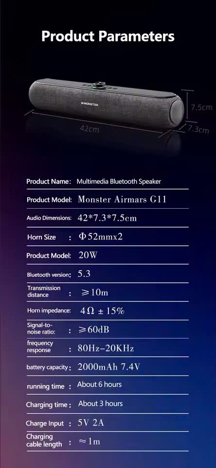 Loa Bluetooth Monster Airmars G11 – thiết kế soundbar, âm thanh vòm 360°, pin 6h Loa Bluetooth Monster Airmars G11 – thiết kế soundbar, âm thanh vòm 360°, pin 6h - Ảnh 3