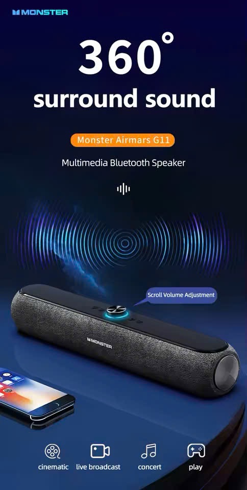 Loa Bluetooth Monster Airmars G11 – thiết kế soundbar, âm thanh vòm 360°, pin 6h Loa Bluetooth Monster Airmars G11 – thiết kế soundbar, âm thanh vòm 360°, pin 6h - Ảnh 19
